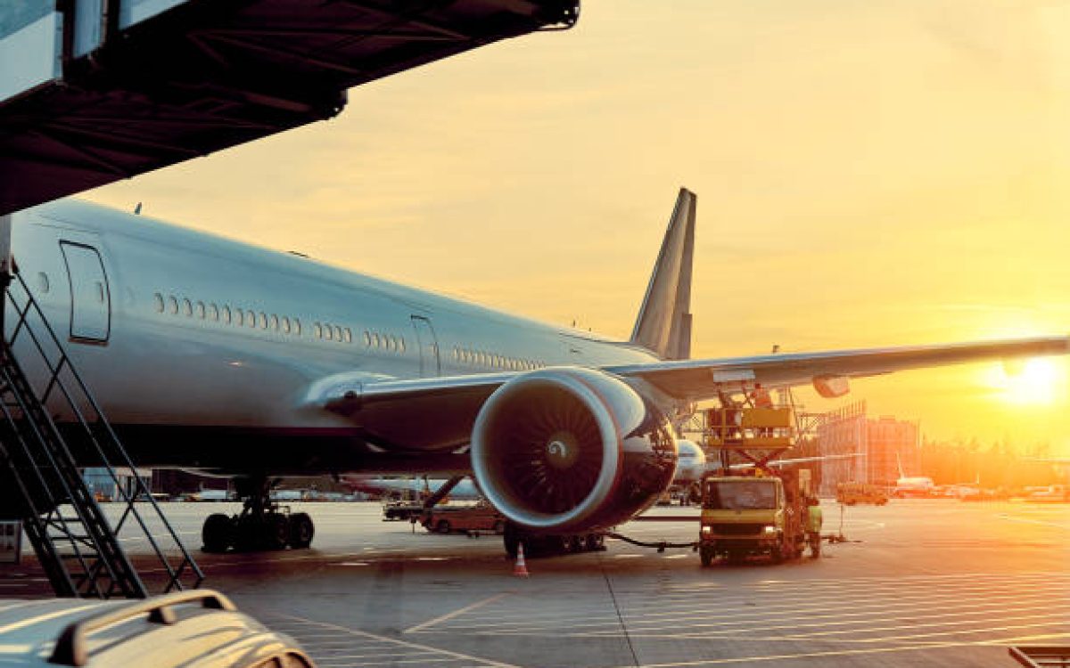 close up of an airplane engine in sunlight.
